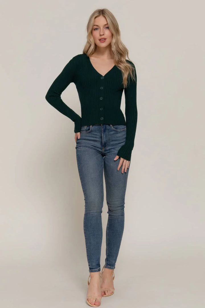 Long Sleeve V-neck Fitted Sweater Cardigan