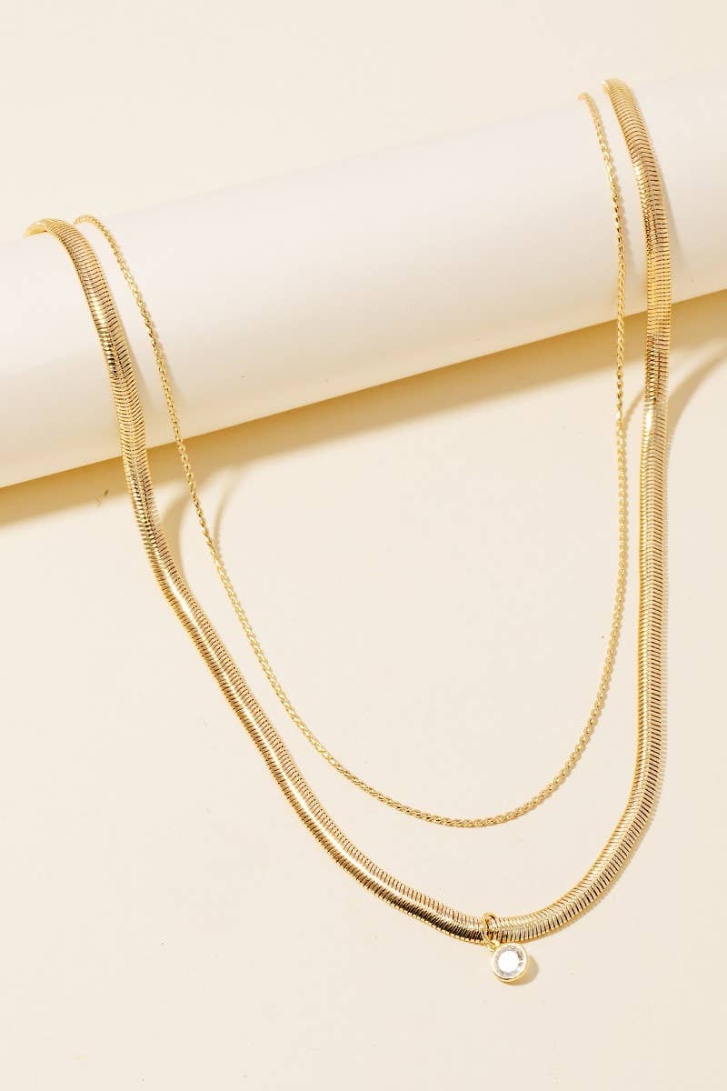 Accessories, Necklaces - Round Cz Pendant Layered Chains Necklace - - Cultured Cloths Apparel