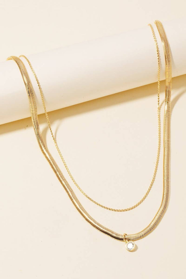 Accessories, Necklaces - Round Cz Pendant Layered Chains Necklace - - Cultured Cloths Apparel