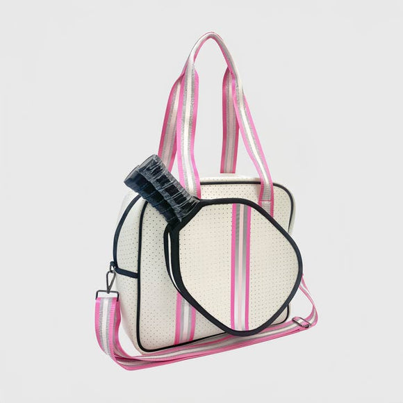 Accessories, Bags - Neoprene Crossbody Sling Pickleball Bag Tote White/Silver/Pink -  - Cultured Cloths Apparel