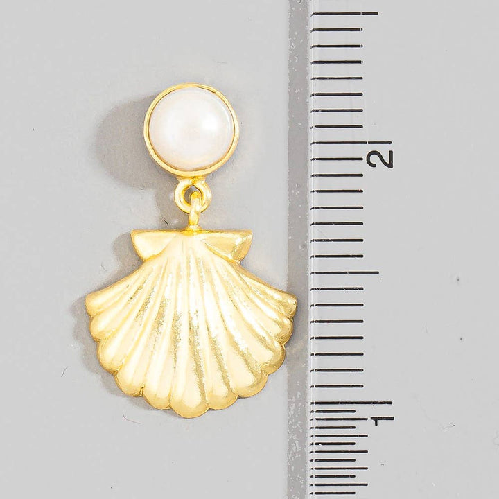 Accessories, Earrings - Clam Shell And Pearl Sea Life Stud Dangle Earrings - - Cultured Cloths Apparel