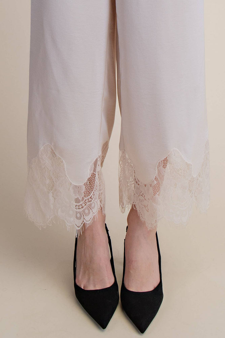 Pants - Mid Rise Cropped Lace Trim Pants - - Cultured Cloths Apparel