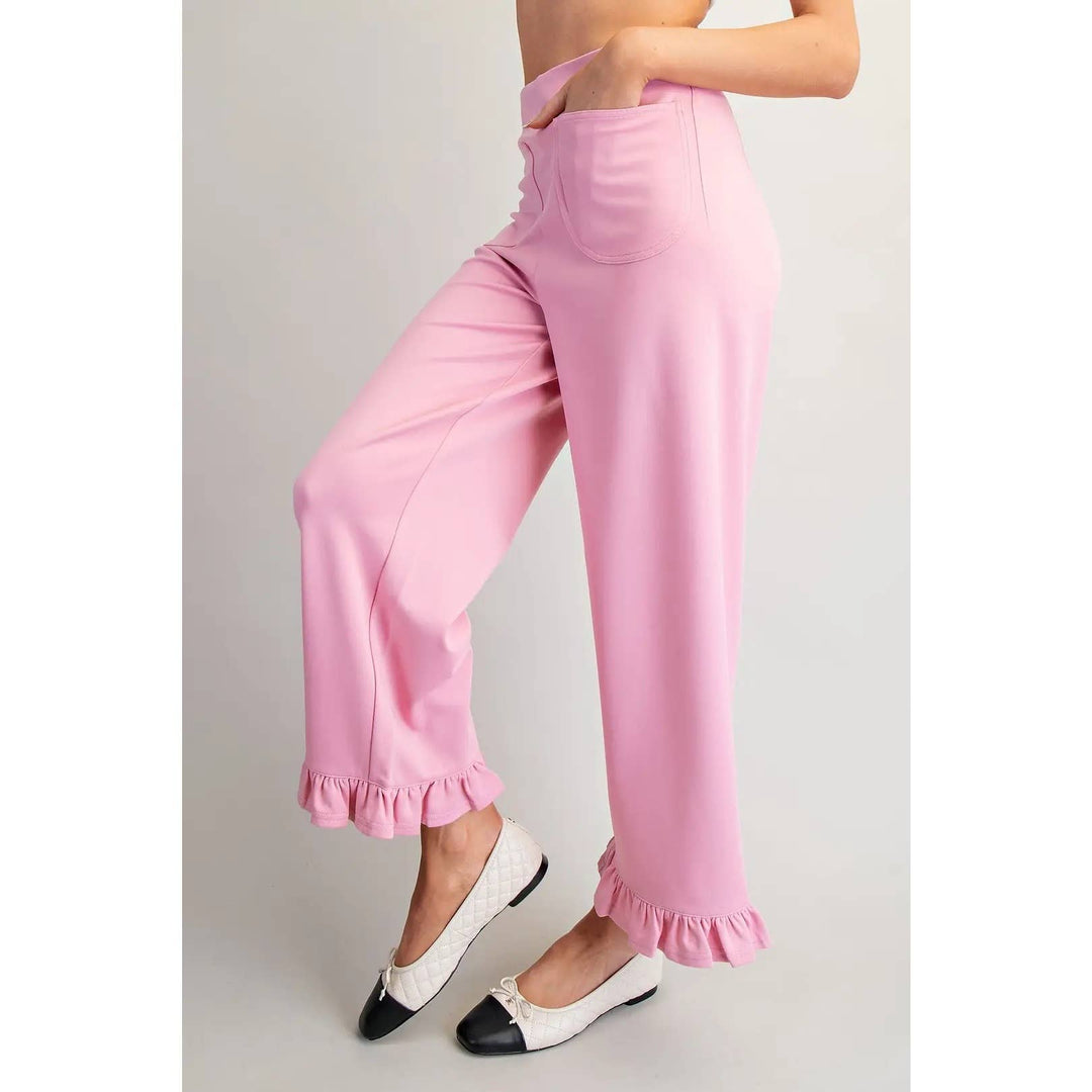 Pants - Straight Leg Ruffled Hem Pants - - Cultured Cloths Apparel