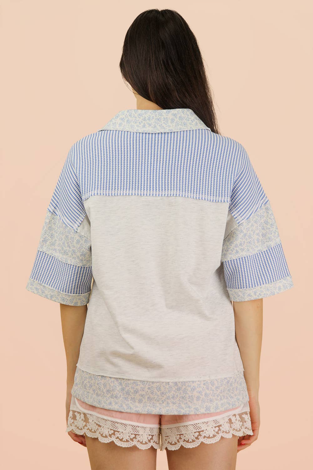 Women's Short Sleeve - Oversized Half Button Down Collared Knit Top - - Cultured Cloths Apparel