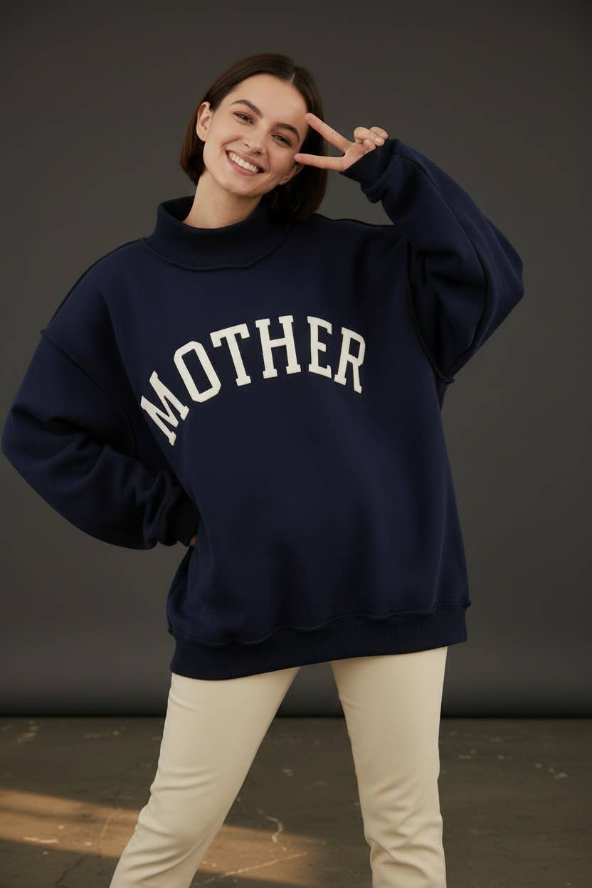 Women's Sweaters - 'MOTHER' Embroidered Mock Neck Sweatshirt - - Cultured Cloths Apparel