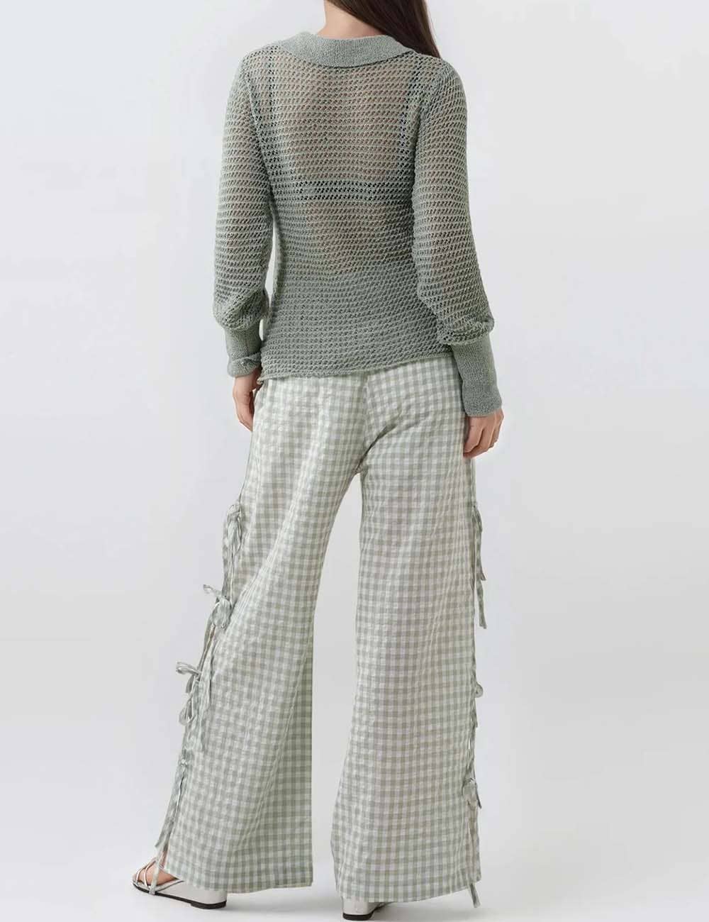 Pants - Bow Side Split Plaid Casual Pants - - Cultured Cloths Apparel