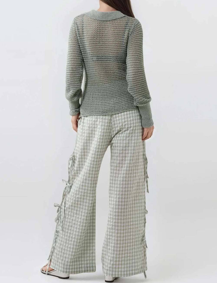 Pants - Bow Side Split Plaid Casual Pants - - Cultured Cloths Apparel