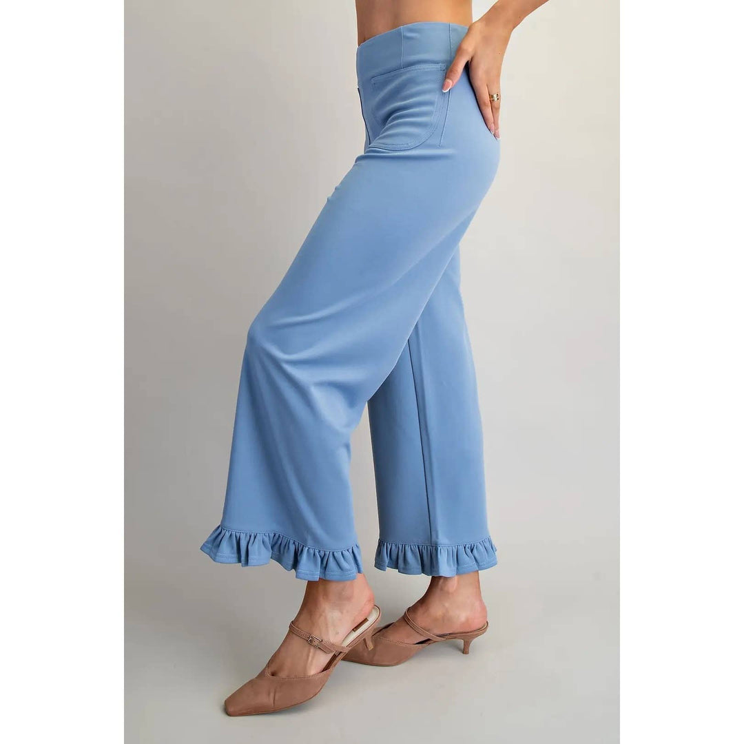 Pants - Straight Leg Ruffled Hem Pants - - Cultured Cloths Apparel