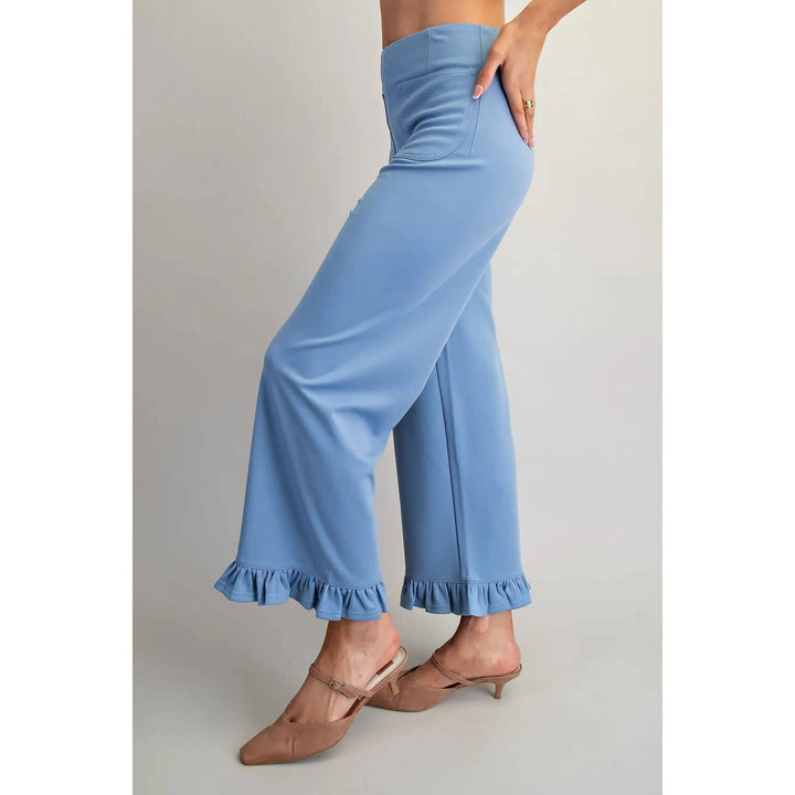 Pants - Straight Leg Ruffled Hem Pants - - Cultured Cloths Apparel