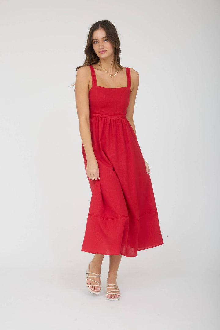 LINE LACE TRIM SLEEVELESS MIDI DRESS