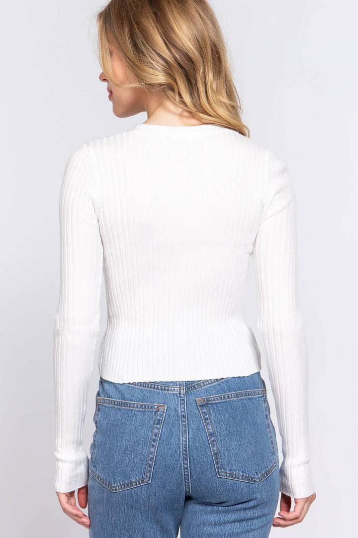 Women's Sweaters - Long Sleeve V-neck Fitted Sweater Cardigan - - Cultured Cloths Apparel