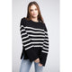 Women's Sweaters - Ribbed Hem Stripe Sweater - BLACK - Cultured Cloths Apparel