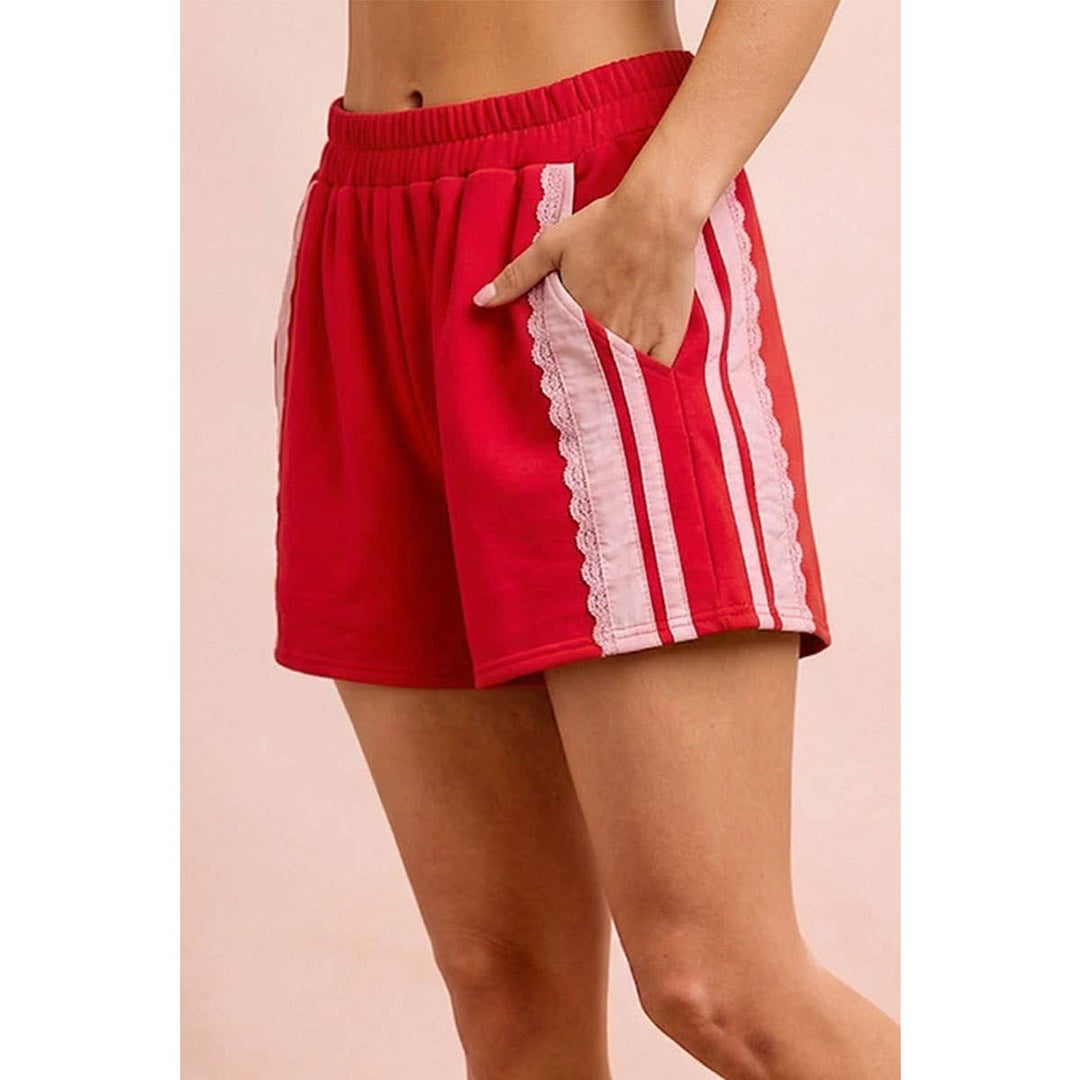 FRENCH TERRY SIDE LACE DRAWSTRING SHORTS