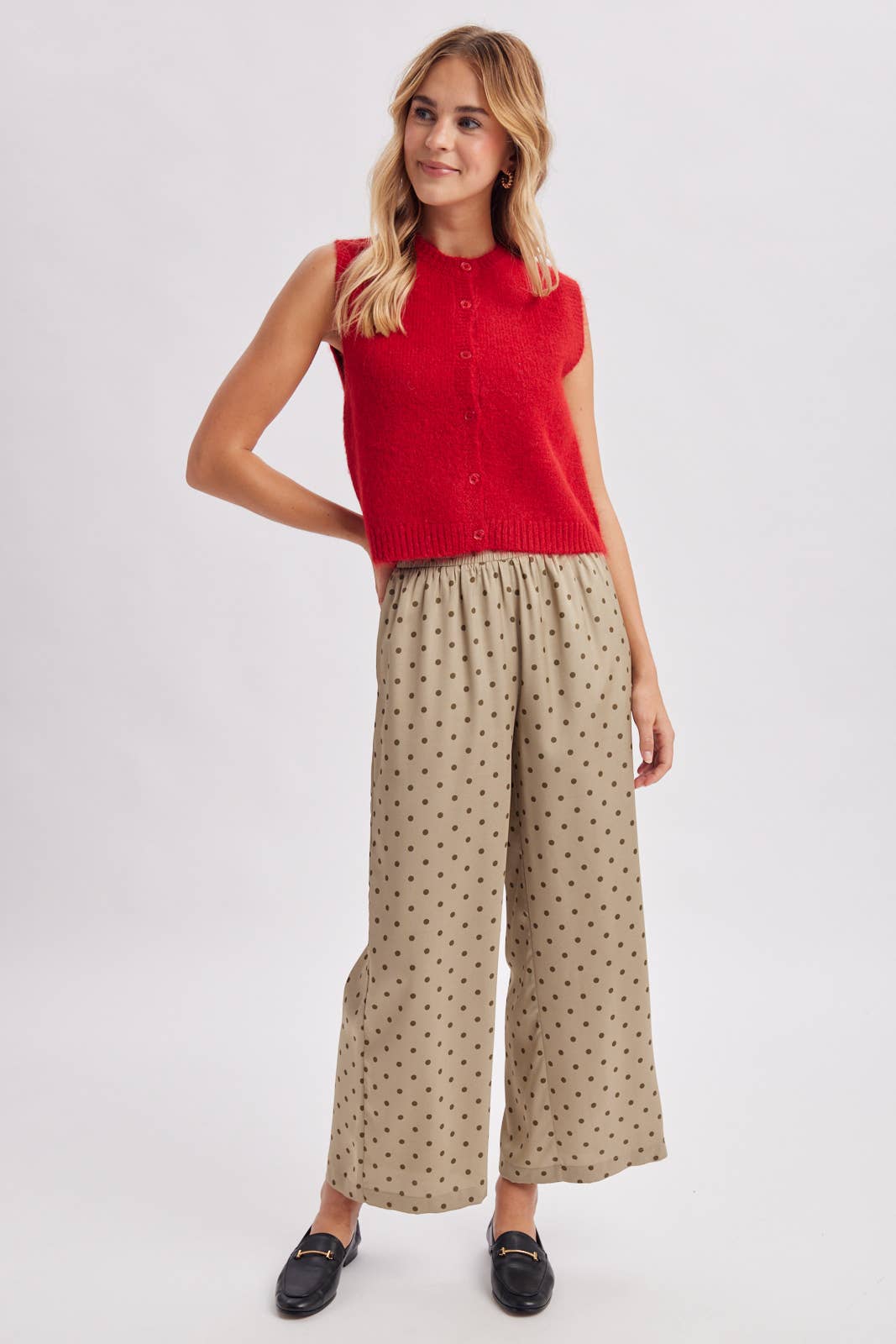 SATIN POLKA DOT WIDE LEG PANTS