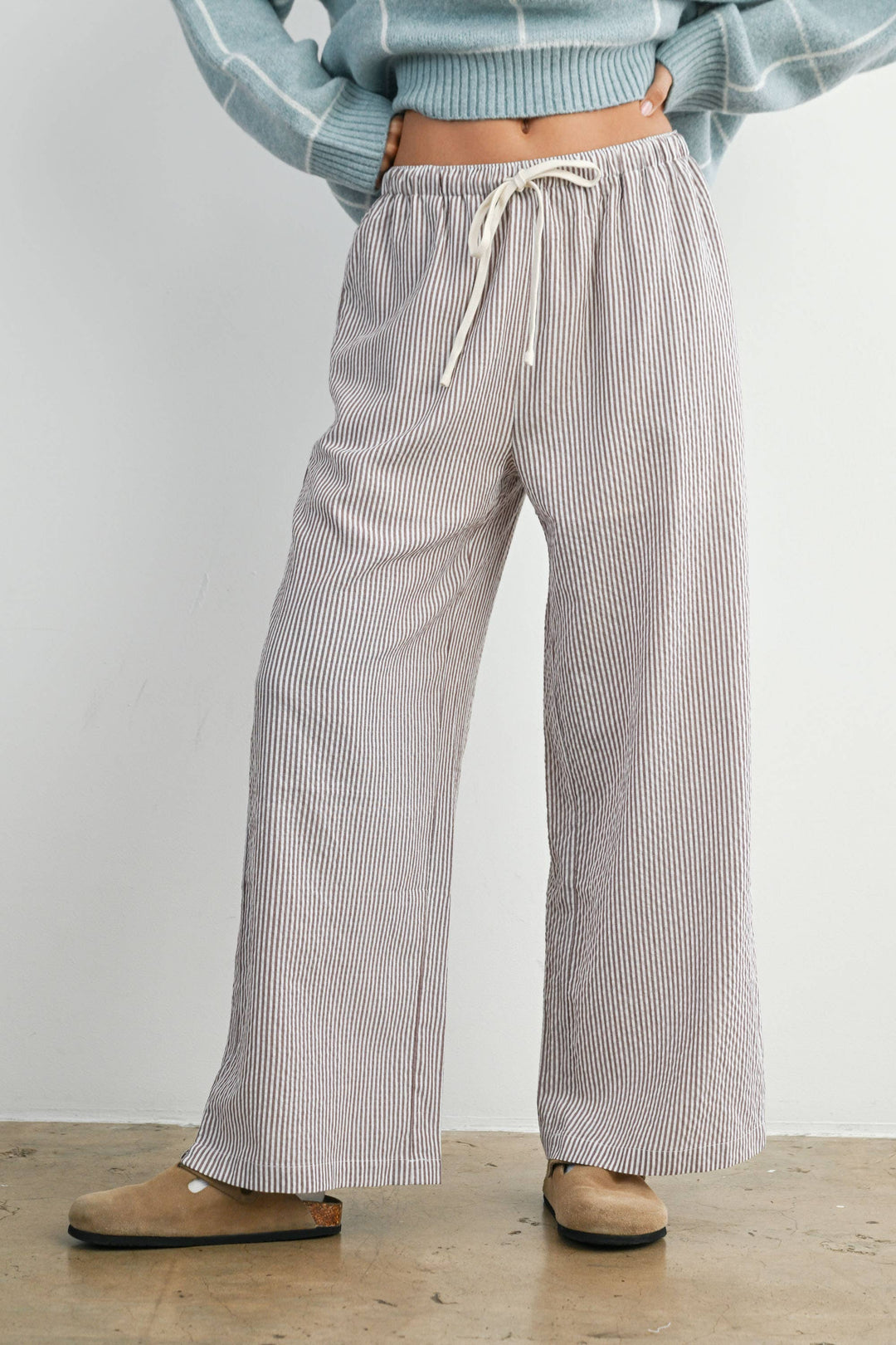 Pants - Drawstring Waist Striped Pants - - Cultured Cloths Apparel