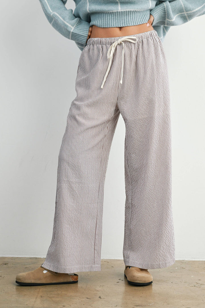 Pants - Drawstring Waist Striped Pants - - Cultured Cloths Apparel