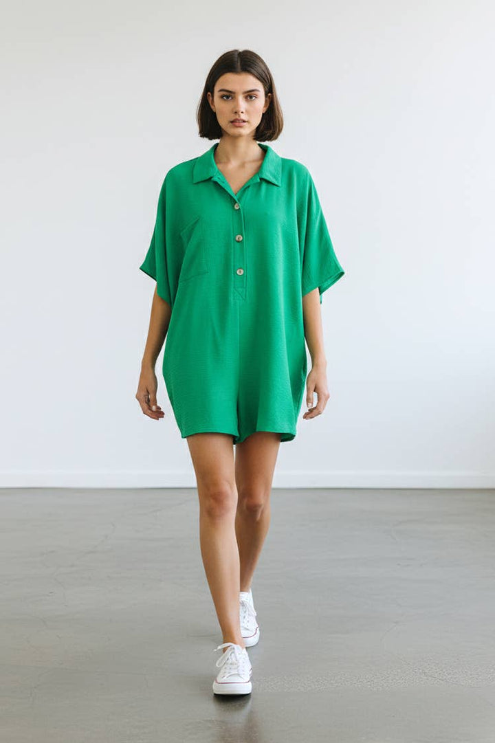 Airflow Collared Oversize Woven Solid Romper