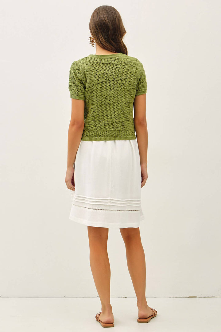 Women's Short Sleeve - PATTERNED CROCHET SHORT SLEEVE CROP CARDIGAN - - Cultured Cloths Apparel