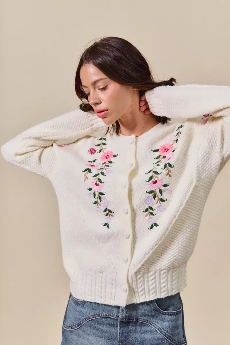 Women's Sweaters - SO ME Floral Embroidered Coquette Sweater Cardigan - - Cultured Cloths Apparel