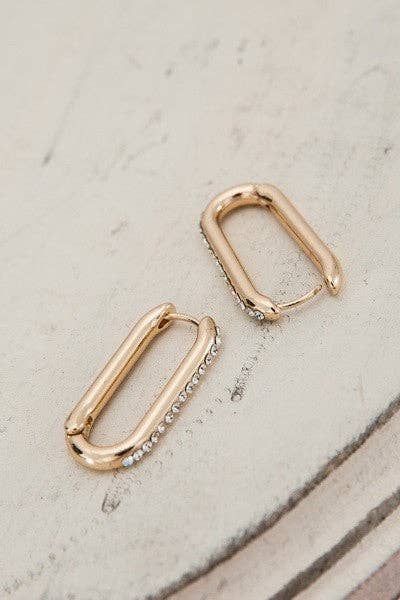 Accessories, Earrings - RHINESTONE HUGGIE HOOP EARRINGS | 31E22823 - GOLD - Cultured Cloths Apparel
