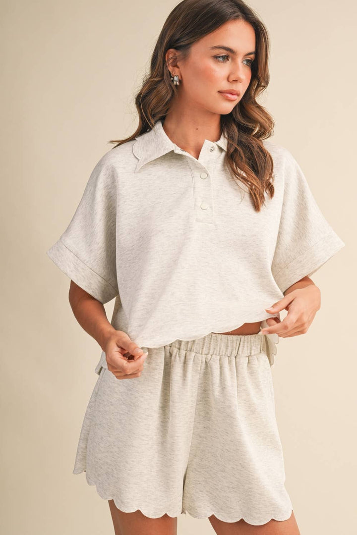 Athleisure - SCALLOPED EDGE COLLAR TUNIC TOP AND SHORTS - - Cultured Cloths Apparel