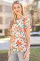 Women's Sleeveless - Floral Sleeveless Top with Ruffled Sleeves - Denim - Cultured Cloths Apparel