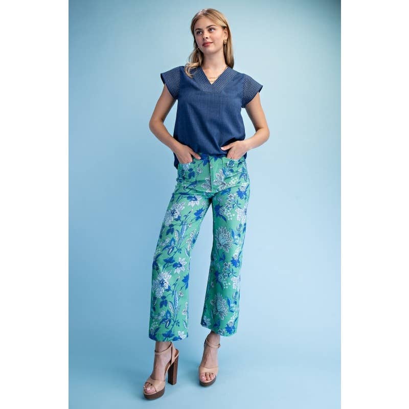 Pants - Floral Ankle Cropped Pants - - Cultured Cloths Apparel