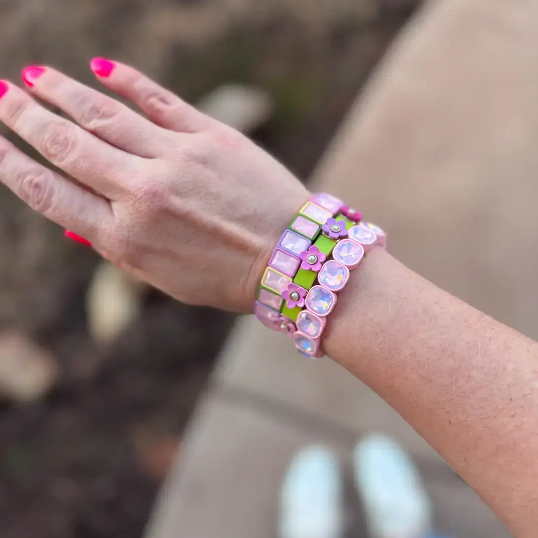 Accessories, Bracelets - Enamel Stretch Bracelet - Rectangle Gems - Estelle - Asst - - Cultured Cloths Apparel