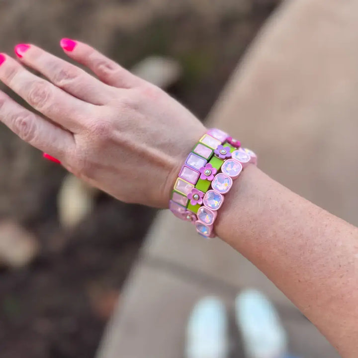 Accessories, Bracelets - Enamel Stretch Bracelet - Rectangle Gems - Estelle - Asst - - Cultured Cloths Apparel