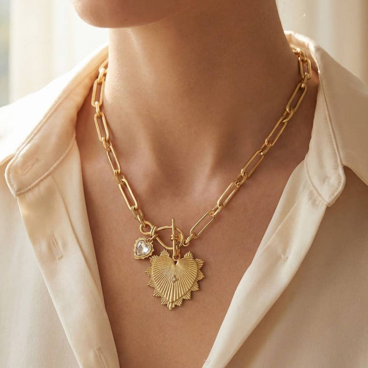 Accessories, Necklaces - Double Heart Pendants Oval Chain Necklace - VG - Cultured Cloths Apparel