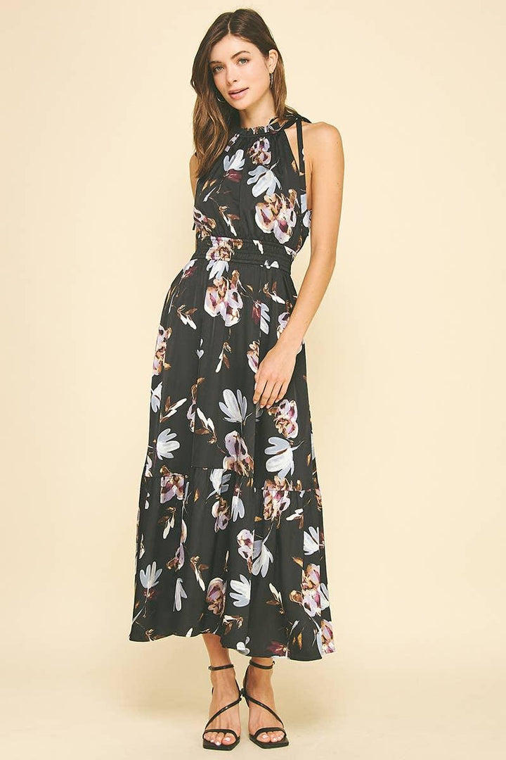 Women's Dresses - FLORAL HALTER NECK TIERED DRESS - - Cultured Cloths Apparel