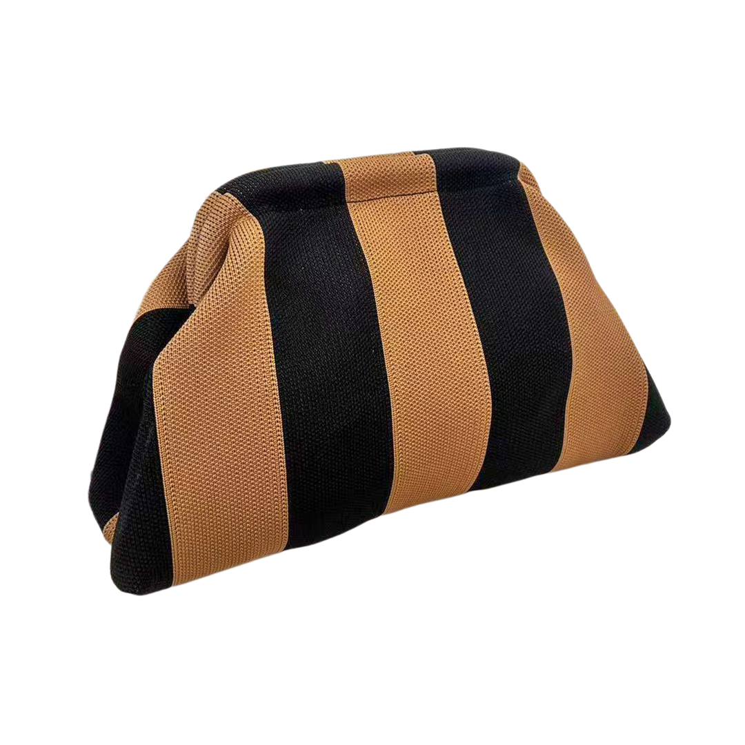 Compact Urban Chic Stripe Design Clutch Bag Makeup Pouch