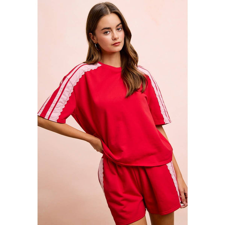 FRENCH TERRY SIDE LACE DRAWSTRING SHORTS