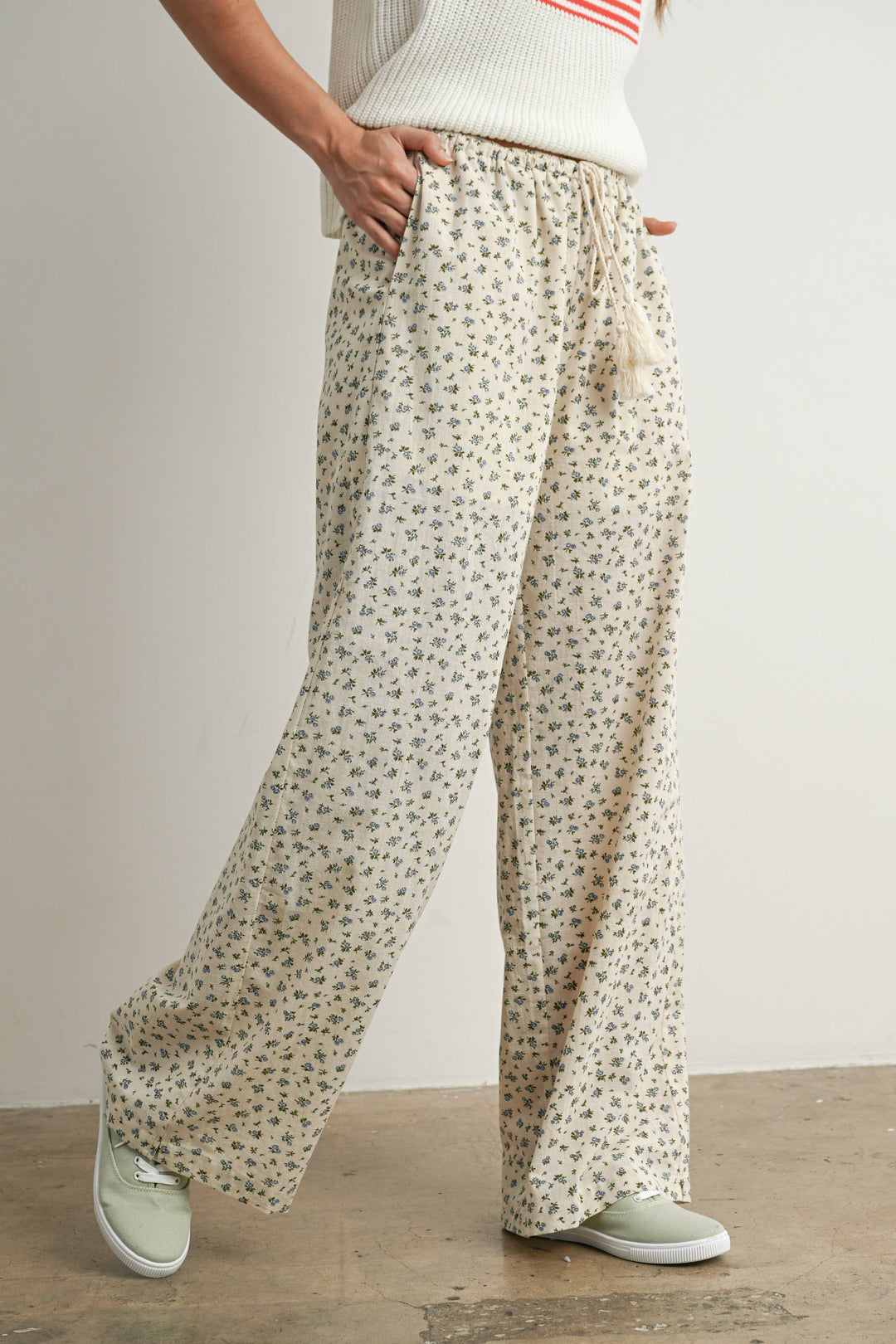 Pants - Floral Print Drawstring Pants - - Cultured Cloths Apparel