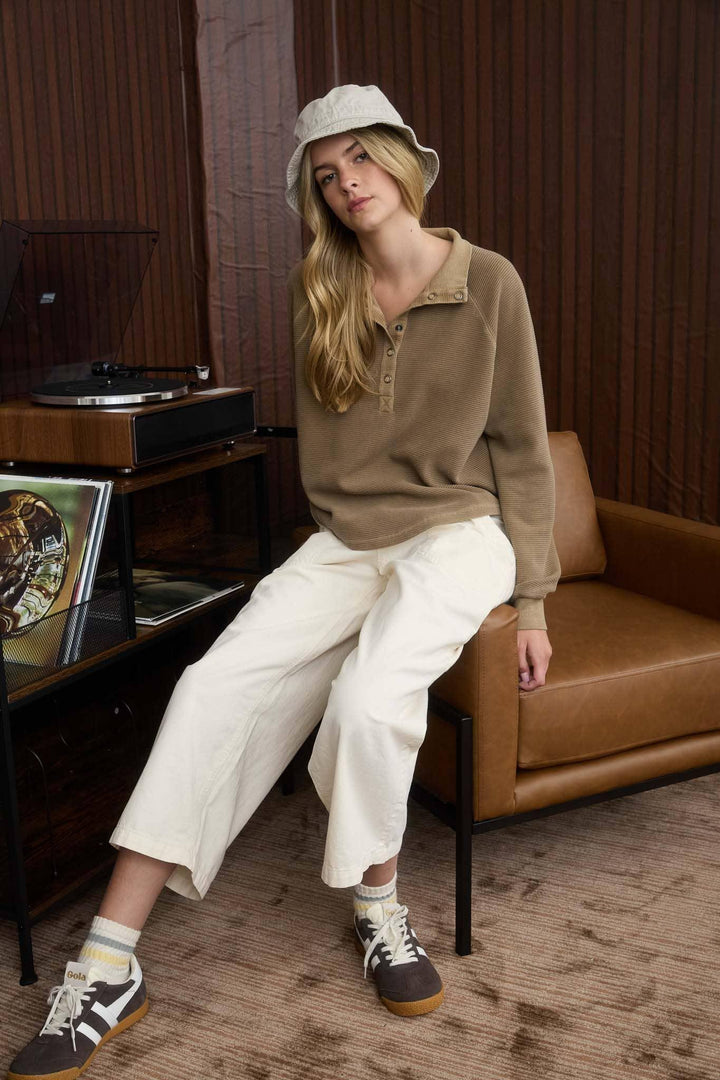 Women's Long Sleeve - MOCK NECK HALF SNAP BUTTON LONG SLEEVE KNIT OP - - Cultured Cloths Apparel