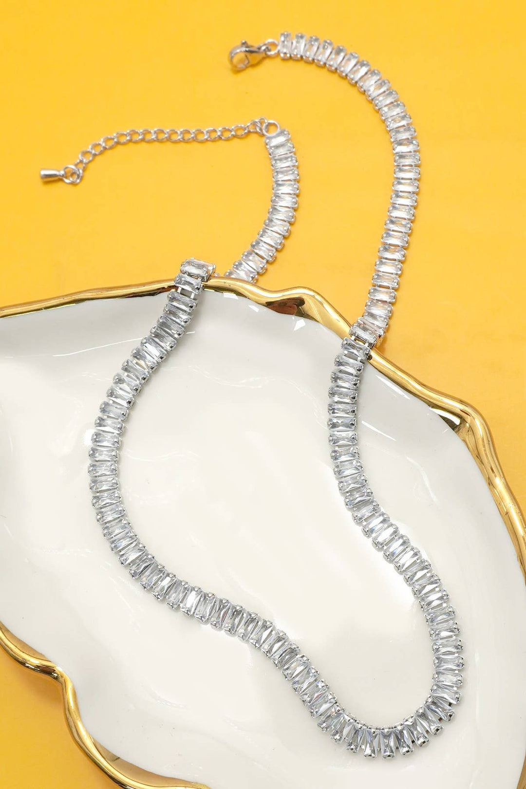 Accessories, Necklaces - BAGUETTE STONE TENNIS NECKLACE | 40NK9660 - SILVER - Cultured Cloths Apparel
