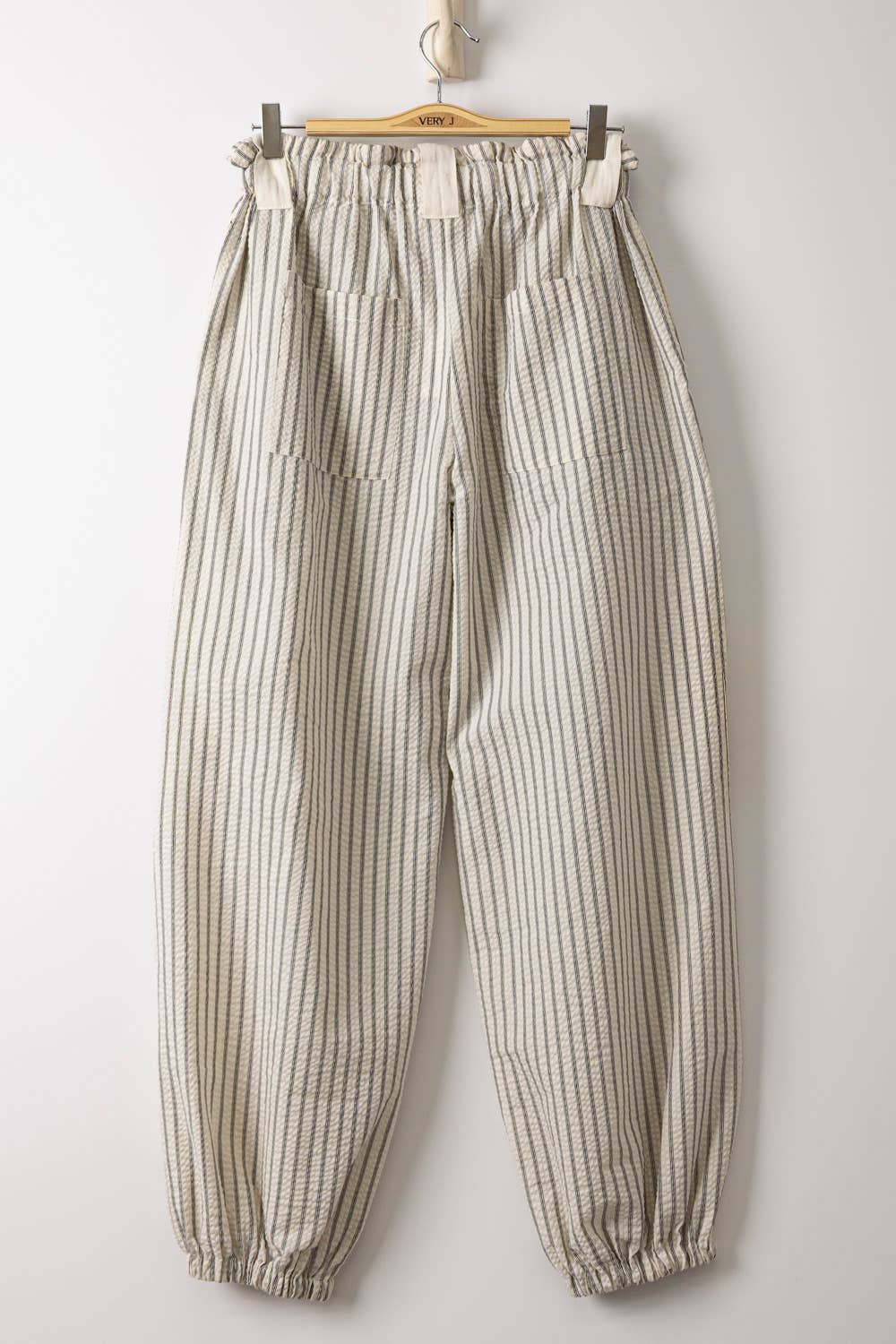 Pants - NP71004-Bow Detail Stripe Textured Woven Pants - - Cultured Cloths Apparel