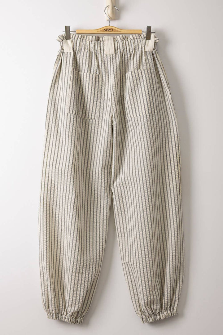 Pants - NP71004-Bow Detail Stripe Textured Woven Pants - - Cultured Cloths Apparel