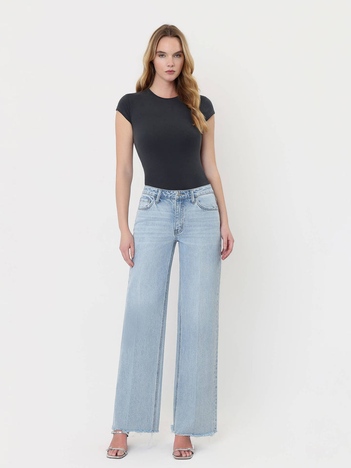 Denim - HIGH RISE TROUSER FOLD CREASED WIDE JEANS - - Cultured Cloths Apparel