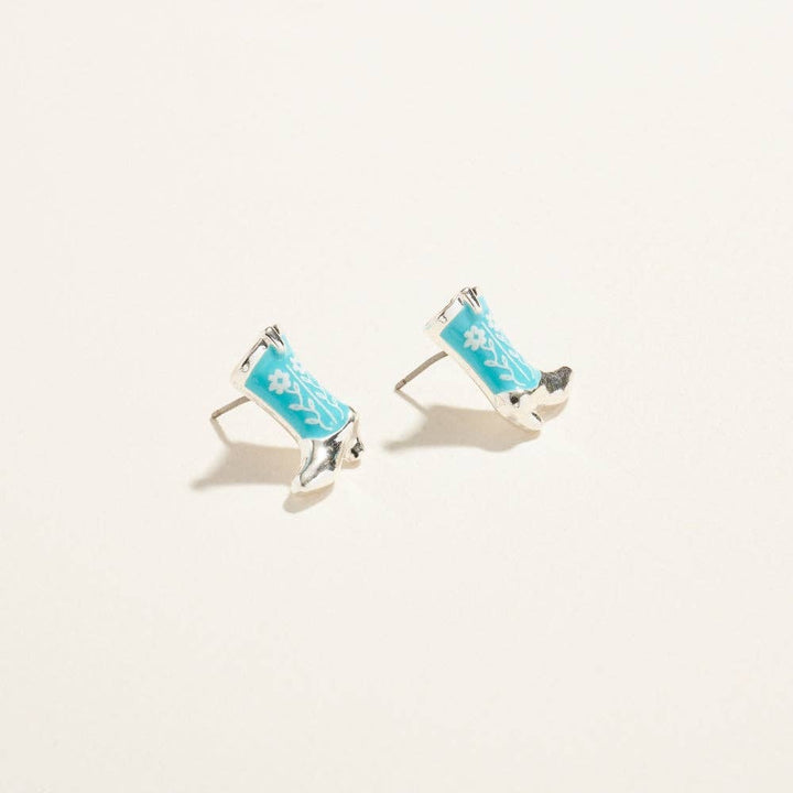 Western Enamel Cowgirl Boot Pattern Post Earrings
