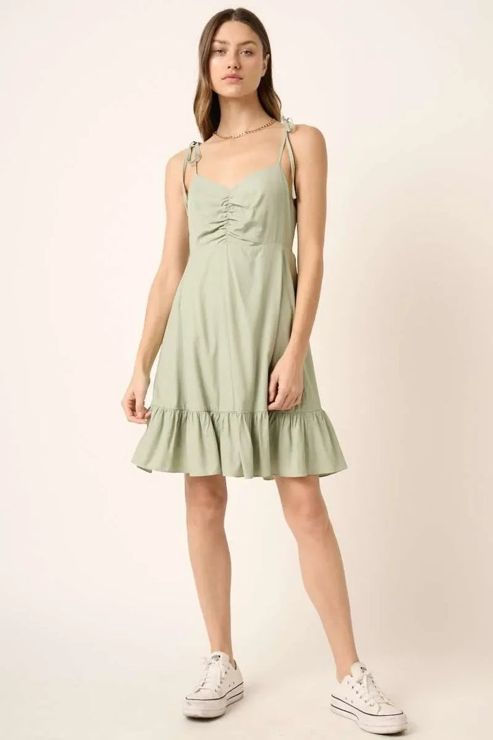 Women's Dresses - Mittoshop Ruched Detail Spaghetti Tie Mini Dress - - Cultured Cloths Apparel