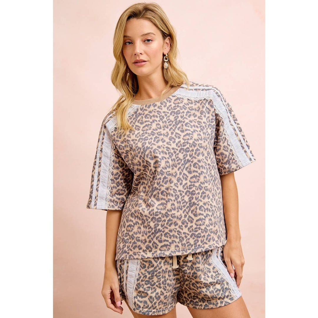 Women's Short Sleeve - LEOPARD TERRY SIDE DETAIL SHORT SLEEVES TOP - - Cultured Cloths Apparel