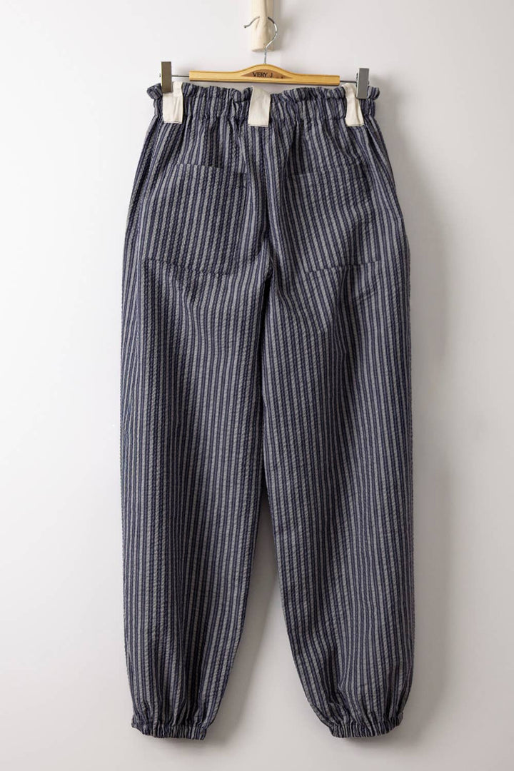 Pants - NP71004-Bow Detail Stripe Textured Woven Pants - - Cultured Cloths Apparel