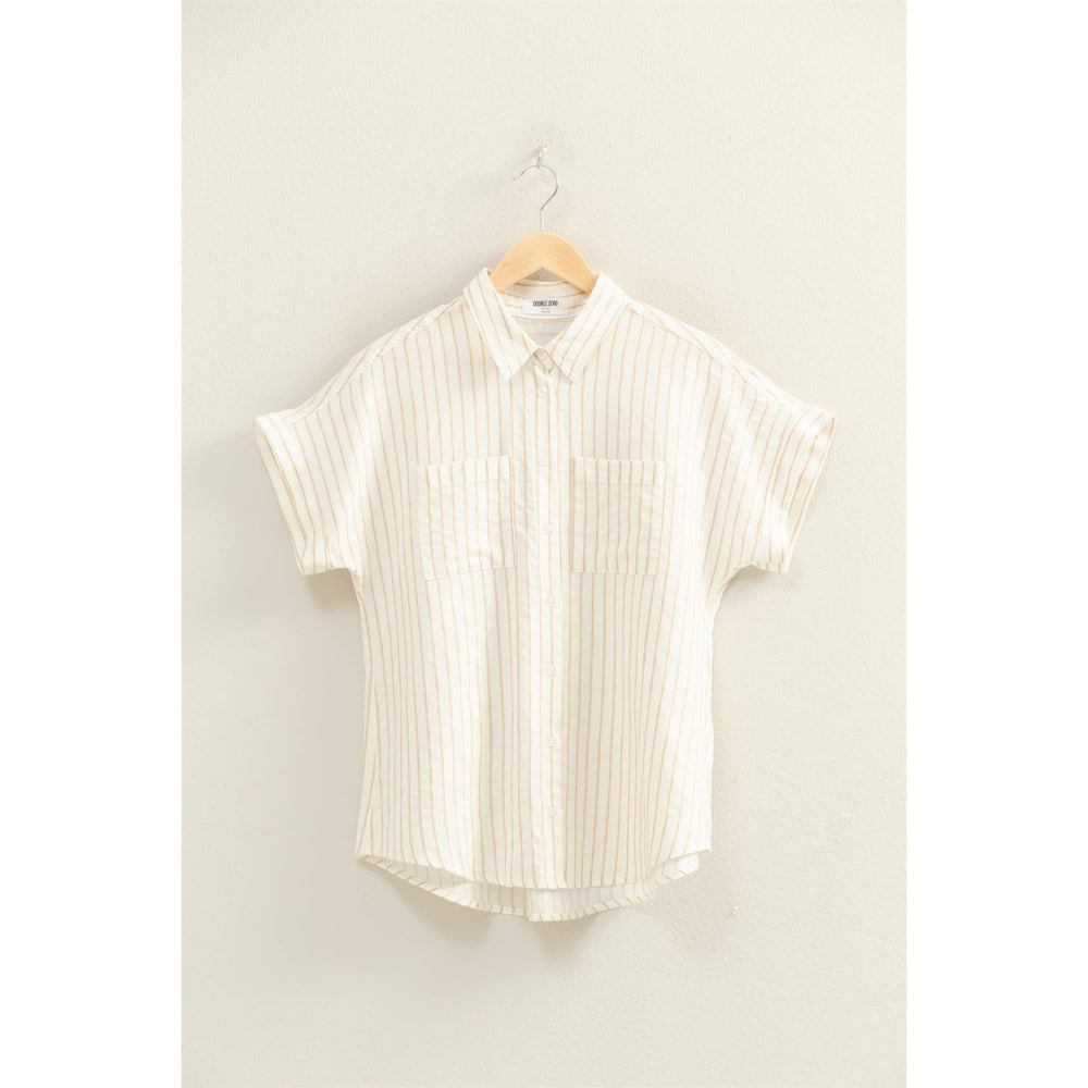 Women's Short Sleeve - Striped Button-Up Dolman Sleeve Shirt - SMALL - Cultured Cloths Apparel