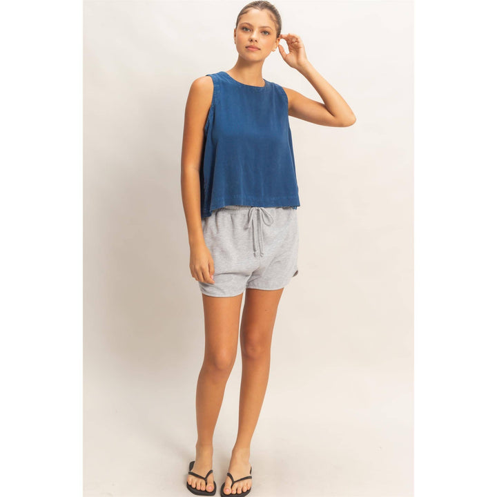 Women's Sleeveless - Pink Mineral Wash Button Back Sleeveless Top - - Cultured Cloths Apparel