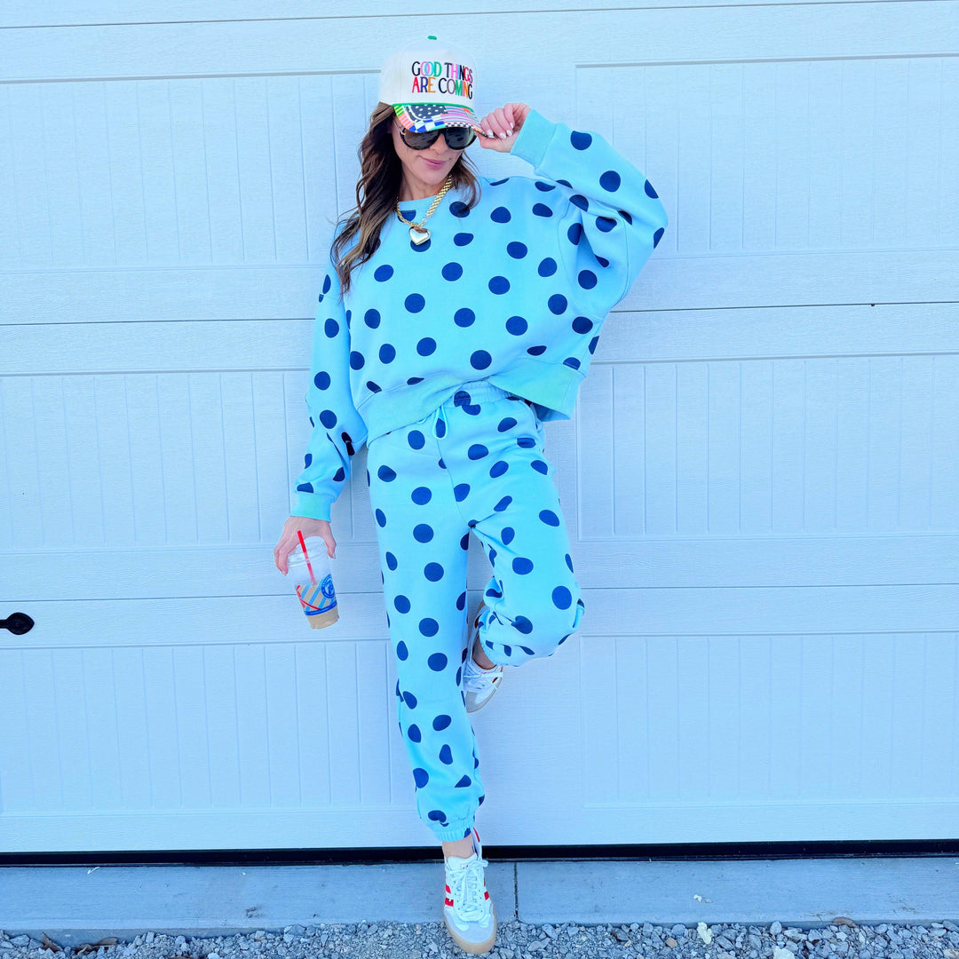 Women's Long Sleeve - Blue Polka Dot Crop Sweatshirt - - Cultured Cloths Apparel