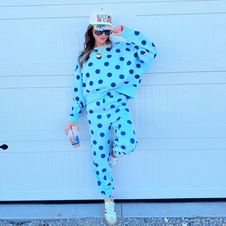 Women's Long Sleeve - Blue Polka Dot Crop Sweatshirt - - Cultured Cloths Apparel