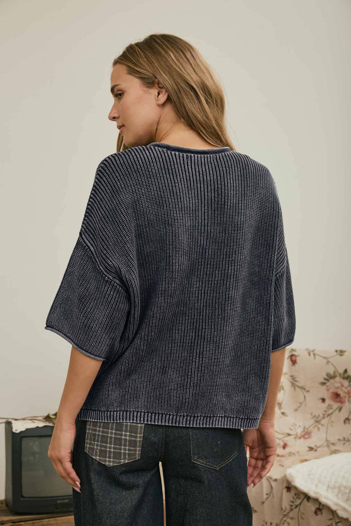 Cardigans - WASHED RIBBED SHORT SLEEVE ROLLED EDGE CARDIGAN - - Cultured Cloths Apparel