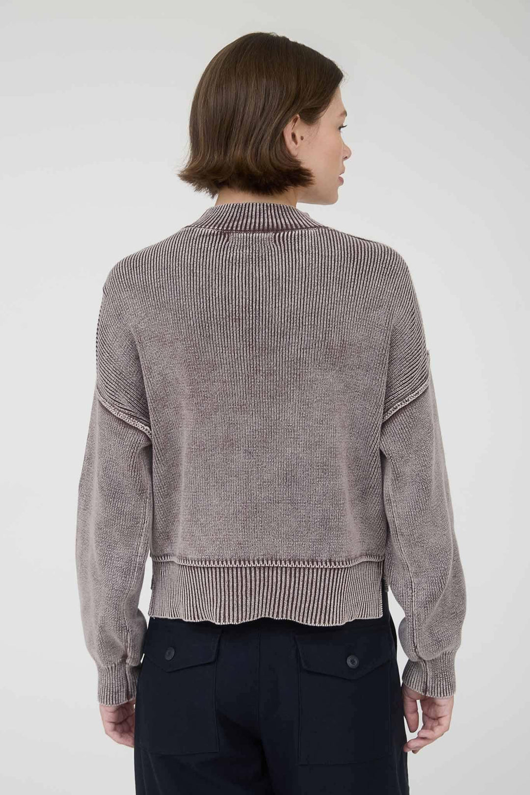 Women's Sweaters - WASHED MOCK NECK LONG SLEEVE KNIT PULLOVER SWEATER - - Cultured Cloths Apparel