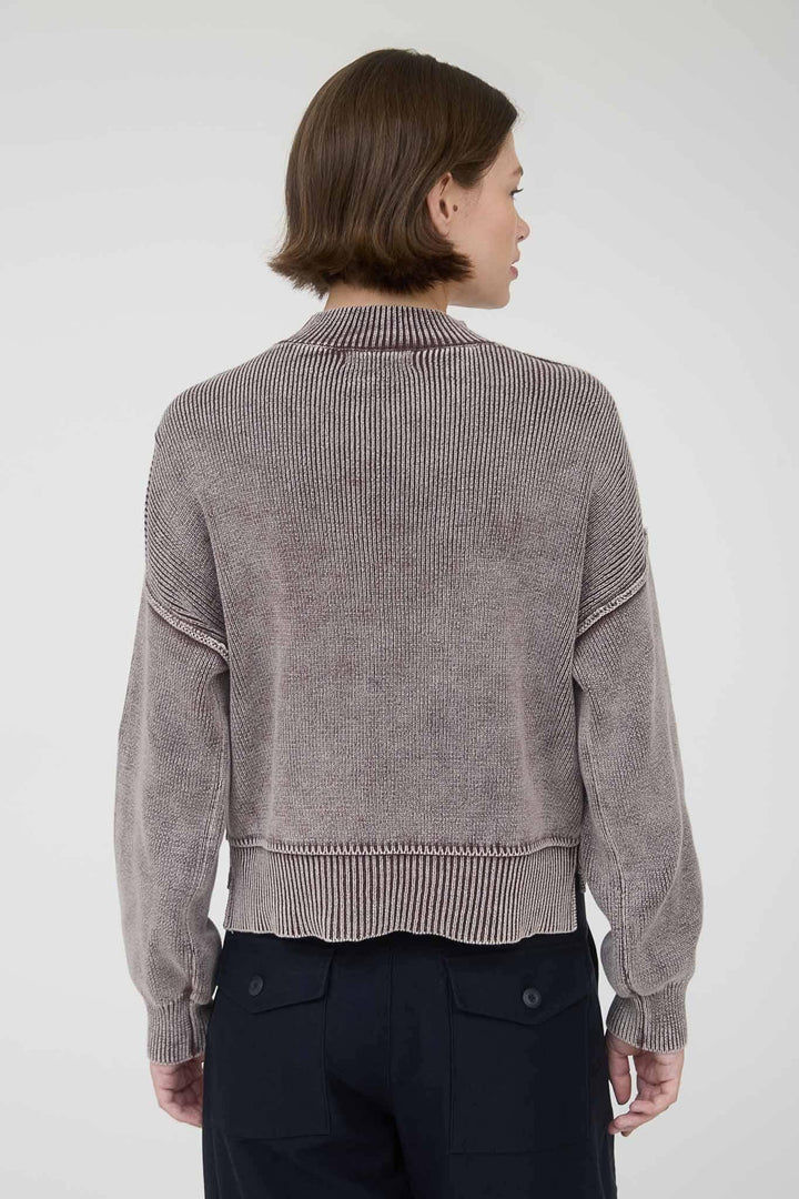 Women's Sweaters - WASHED MOCK NECK LONG SLEEVE KNIT PULLOVER SWEATER - - Cultured Cloths Apparel